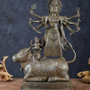 Vintage Balinese Bronze Durga Statue | 22.5" Lost Wax Art | 6kg Sacred Masterpiece | Mahishasura Mardini Beauty | Jaipurio